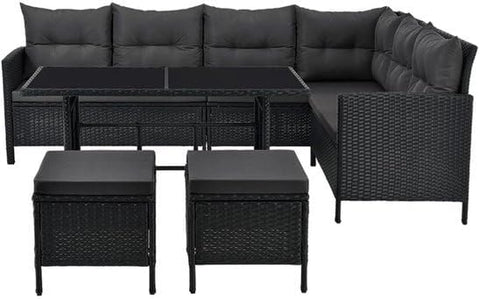 Rattan Garden Lounge Set with Corner Sofa & Dining Table