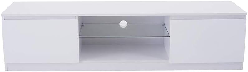 Modern TV Unit Cabinet Stand LED Cupboard 160CM Matt Body and High Gloss Front (White) (White)