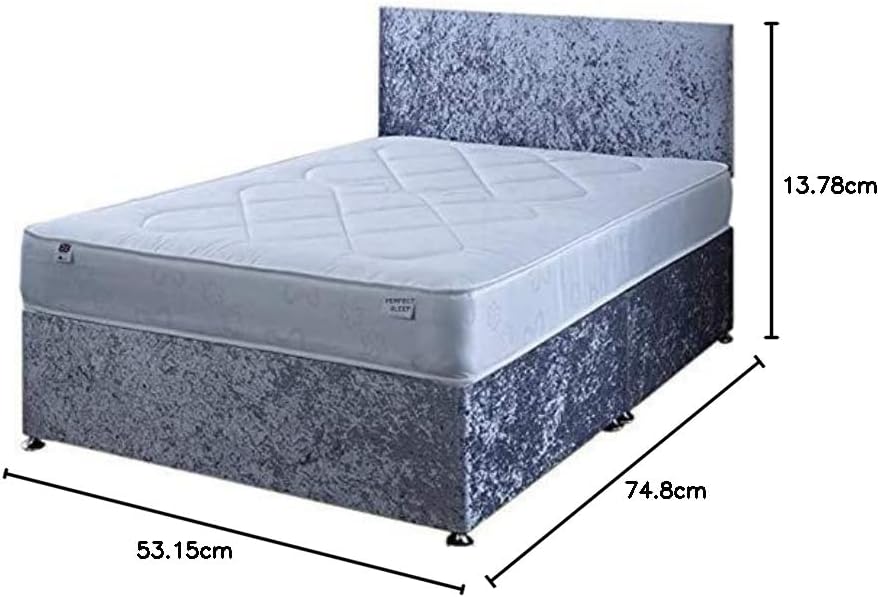 4FT6 Double Silver Crushed Velvet Divan Bed Set Including Deep Quilt Mattress And Headboard