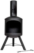 Chiminea for Garden (43 x 43 x 118 cm). Black Steel Log Burner Outdoor with Poker. Durable