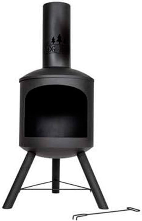 Chiminea for Garden (43 x 43 x 118 cm). Black Steel Log Burner Outdoor with Poker. Durable