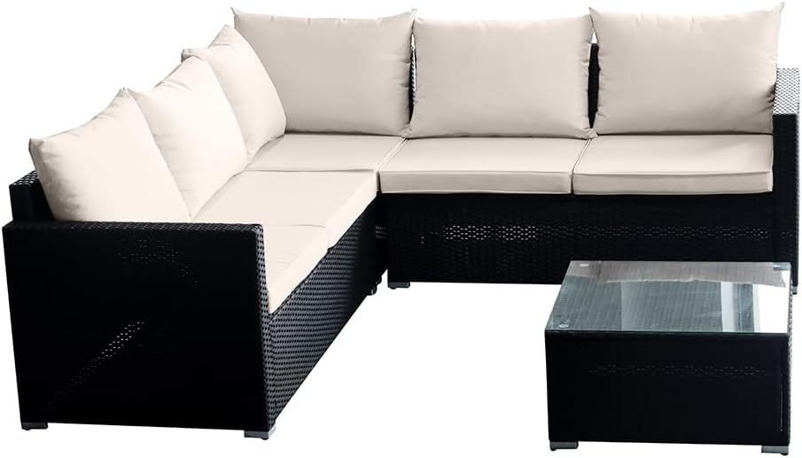 5 Seater Rattan Garden Furniture Corner Sofa Set with Coffee Table