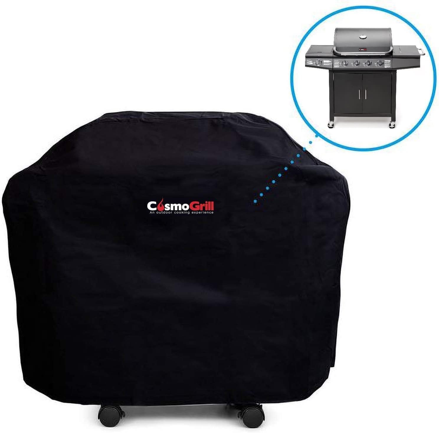 Barbecue 4+1 - Deluxe Grill BBQ with Side Ring Burner Black (Barbecue with Cover)