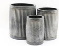 Large Metal Round Ribbed Dolly Garden Drum Flower Pots (Set Of 3)