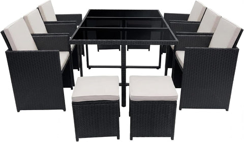 10 Seater Rattan Garden Dining Set with Large Table