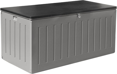 Garden Store Direct 830L/220 Gallon MASSIVE Capacity Outdoor Garden Storage Box Plastic Shed - Weatherproof &amp; Sit On with Wood Effect Chest (830 Litre