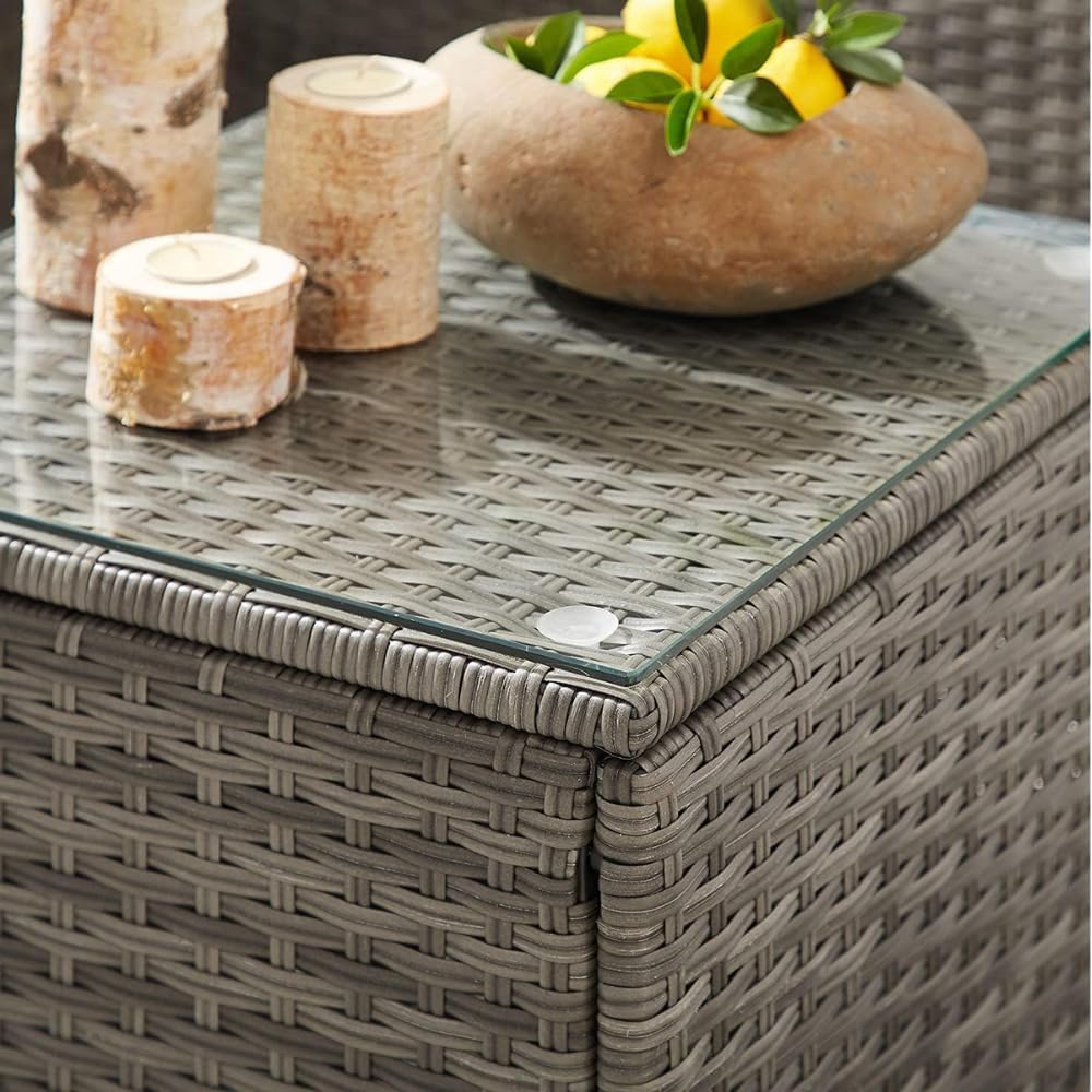 Rattan Garden Furniture Set 5 Piece 3 Seater Sofa 1 Ottoman Footstool Patio Outdoor Wicker Weave Lounge Sofa and Coffee Table (Grey)