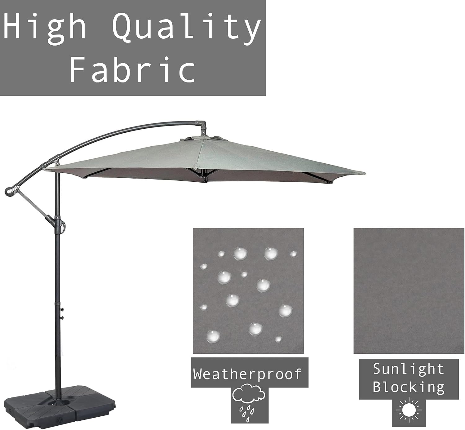3m Cantilever Banana Parasol - Hanging Parasol with Crank Handle - Outdoor Garden and Patio Sun Shade - with PVC Coated Cover