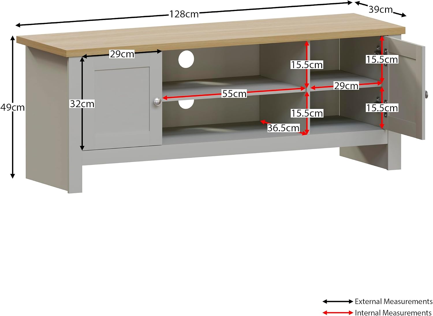 TV Unit Cabinet Stand Sideboard Entertainment Living room (Grey