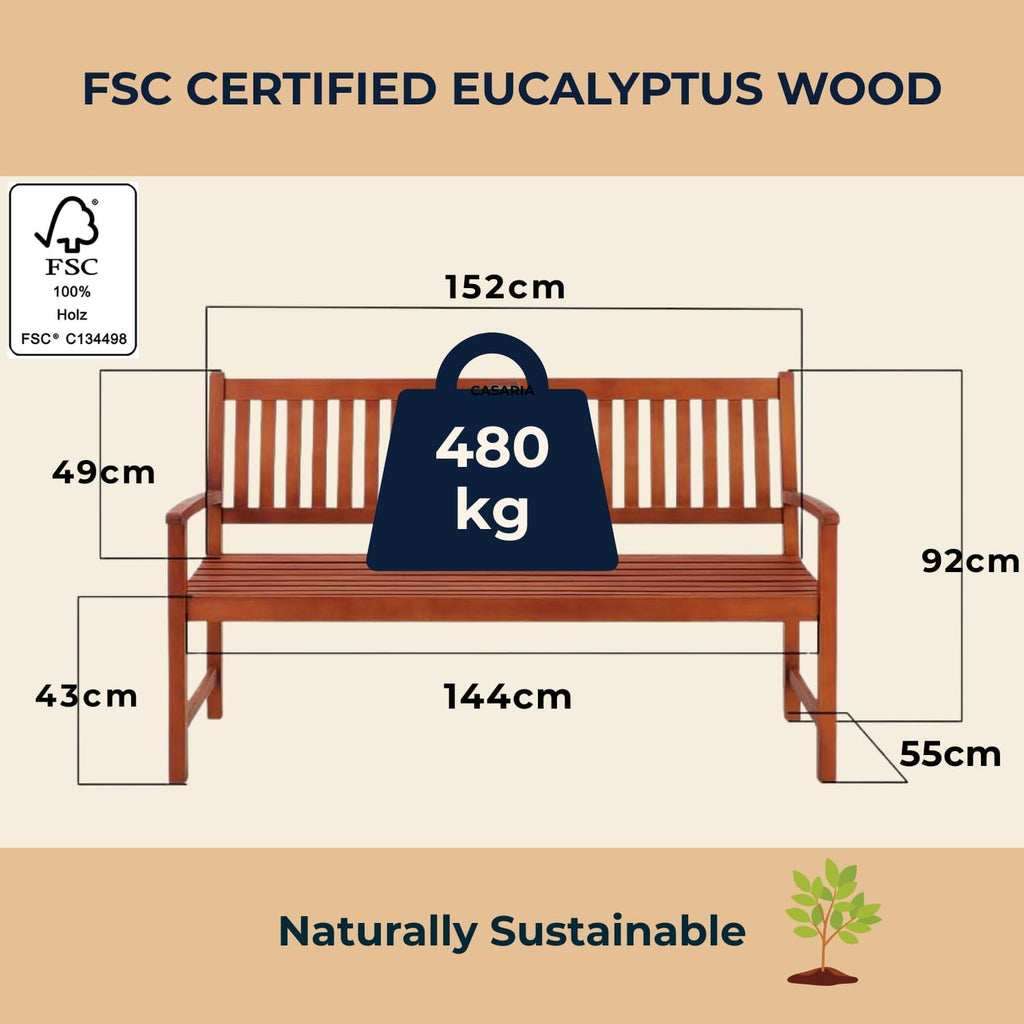 3 Seater Wooden Garden Bench