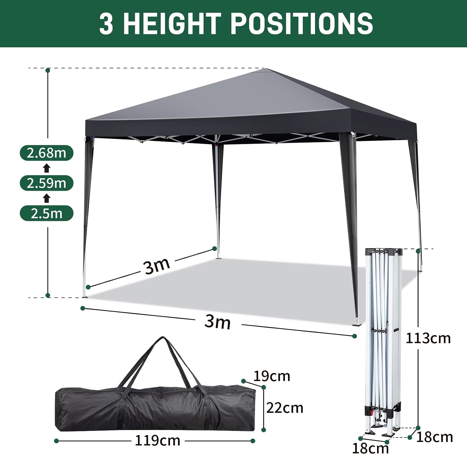 Gazebo with Sides 3m x 3m