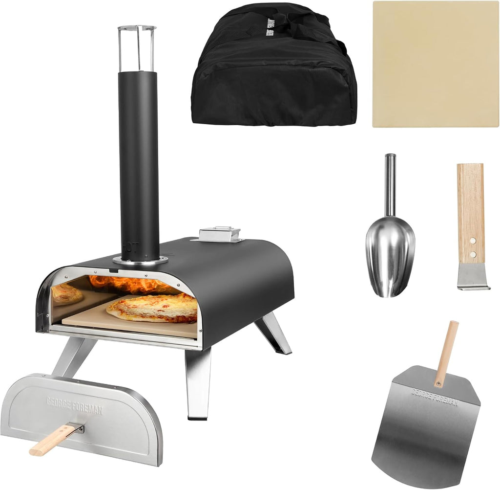 Outdoor 12 Inch Wood Pellet Portable Wood Fired Pizza Oven Black with Paddle and Carry Bag