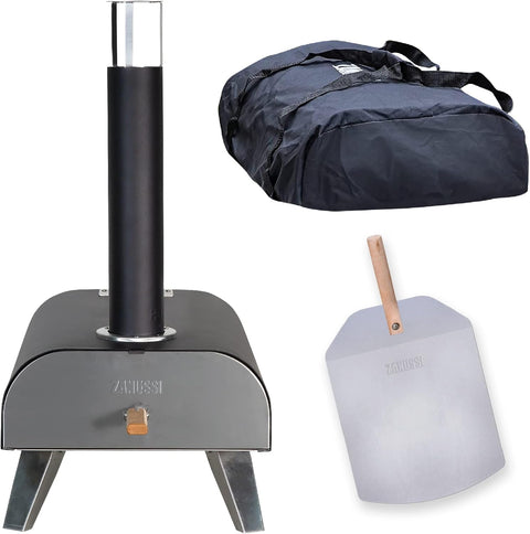 ZPO1BPC Outdoor 12 Inch Wood Pellet Portable Wood Fired Pizza Oven with Paddle and Cover in Black