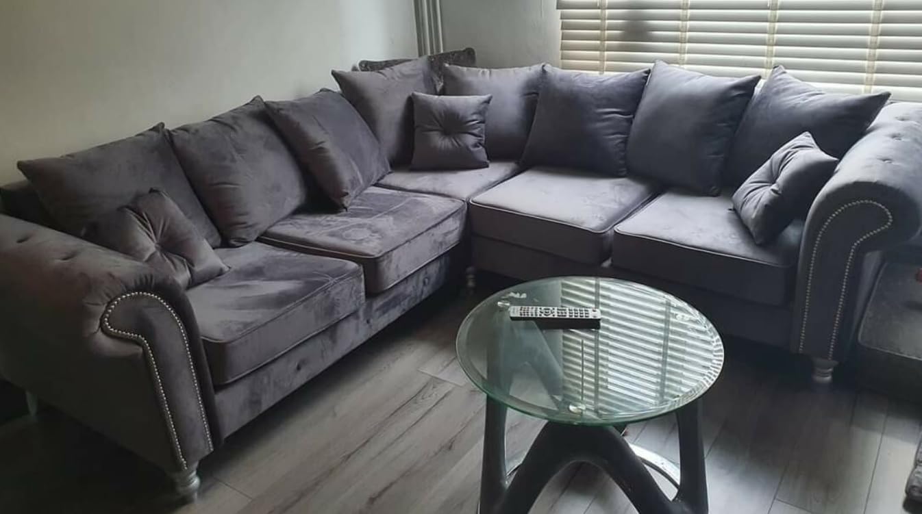 Grey Velvet Corner Sofa