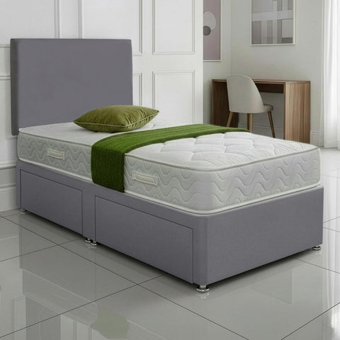 Premium Plain Fabric Divan Bed Set With Mattress