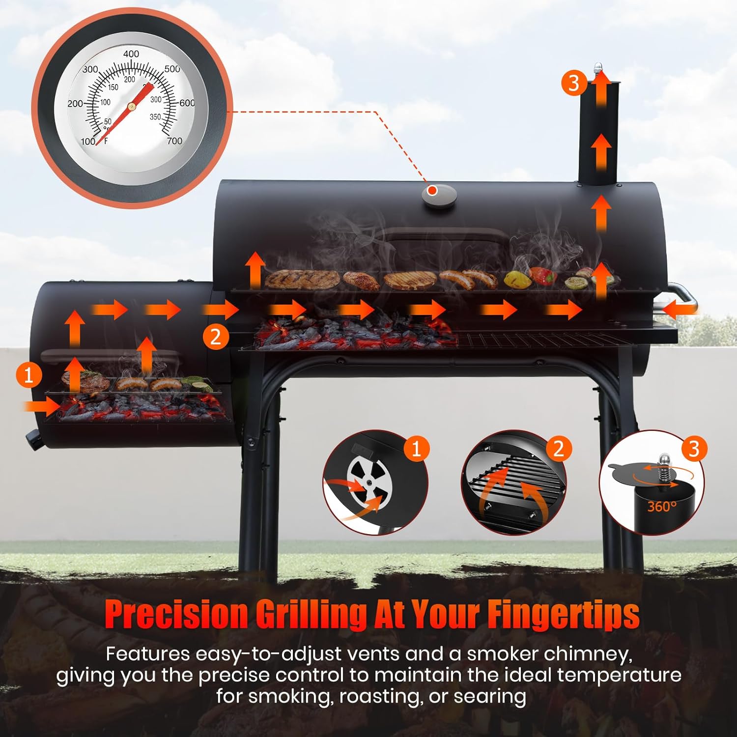BBQ Grill With Offset Smoker: Large Oil Drum Barbecue Barrel Grill For Outdoor Garden