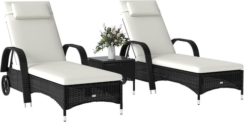 Rattan Sun Loungers Set of 2 with Side Table