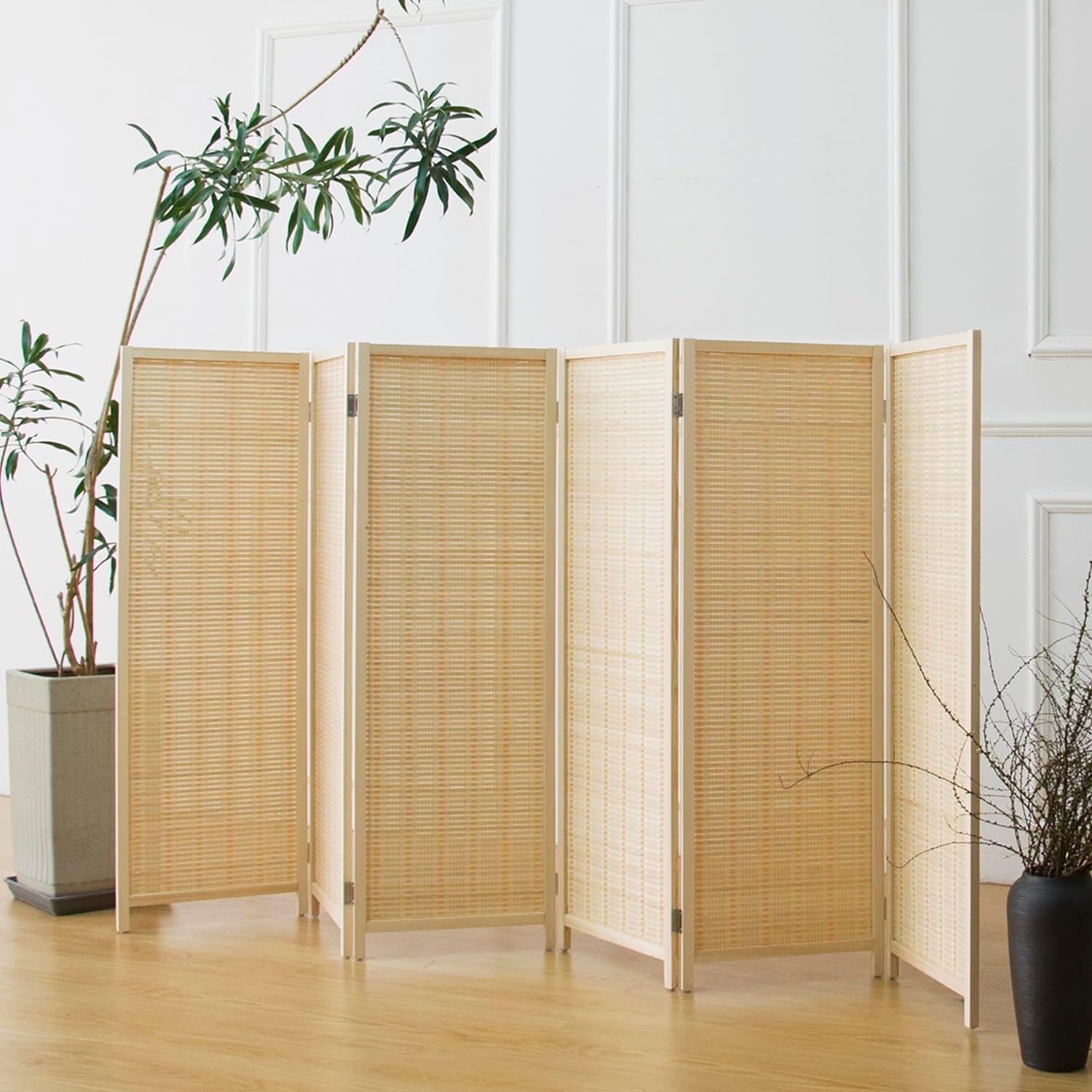 3 Panel Bamboo Room Divider Short Folding Screen Divider,Double Sided Bamboo Divider Screen for Room Separation,Beige,120 cm H x 117 cm W