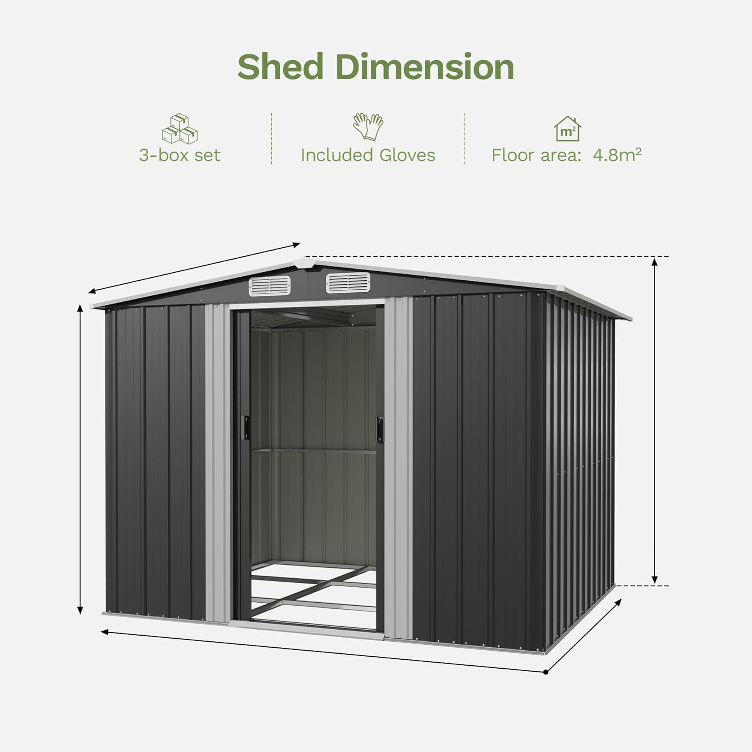 8x7ft Metal Garden Shed with Easy Assembly