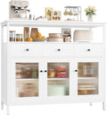 White Sideboard Storage Cabinet Kitchen Sideboard Buffet Cabinet with 3 Glass Doors 3 Drawers and Adjustable Shelves for Living Room Dining Room