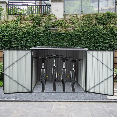 Metal Garden Shed Storage Bike Shed Pent Tool Shed House Galvanized Steel 4 Removable Gravity Locking Racks Can Put 4 Bicycles (4R)