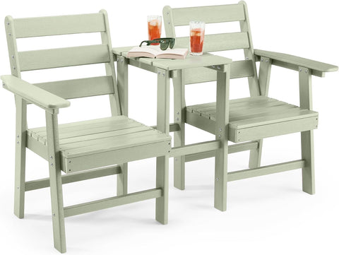 Seat for Garden - 2 Seater Sage Green Jack &amp; Jill Loveseat Patio Set - 2 Person HDPE Companion Set with Built-in Parasol Hole for Terrace