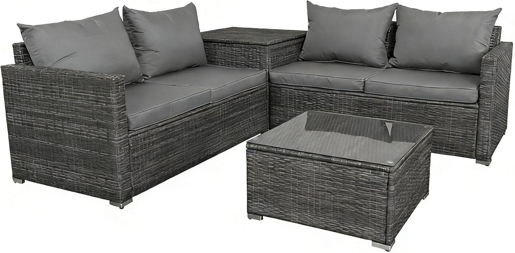 Rattan Garden Furniture Corner Sofa Set with Storage Box