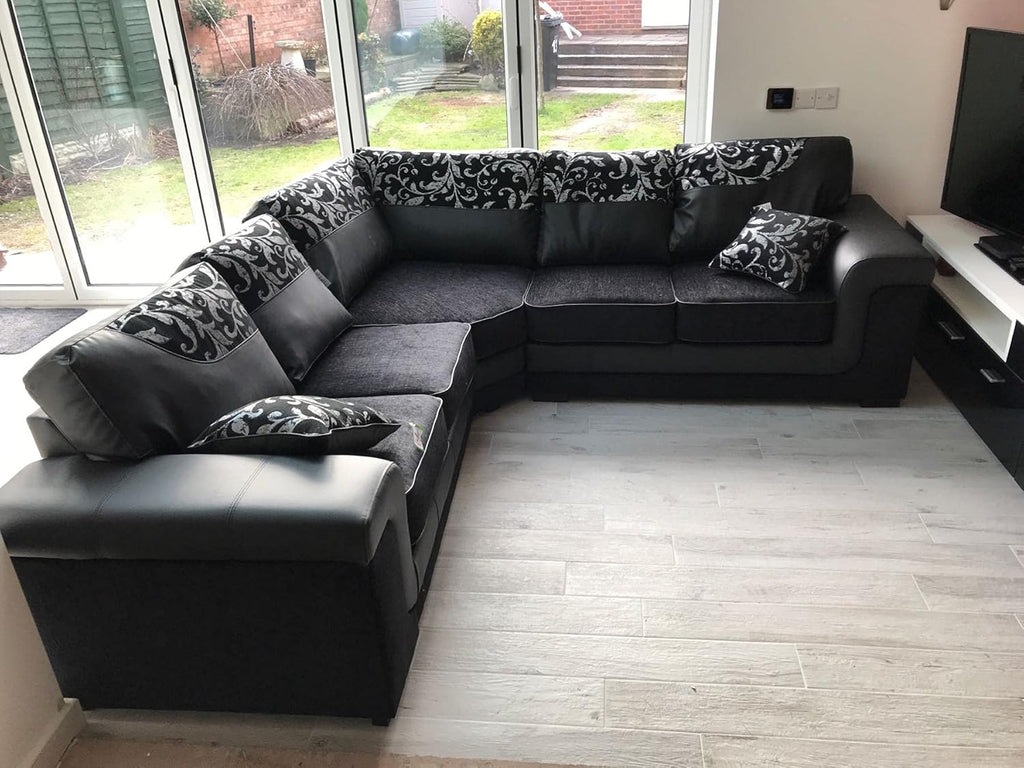 Harmony Corner Sofa Black Faux Leather Fabric Settee