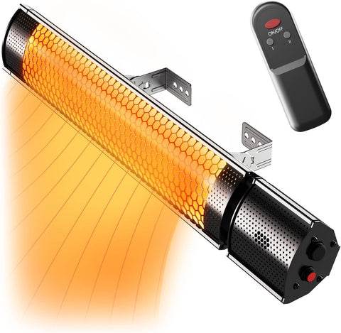 2000W - IP65 Waterproof Outdoor Halogen Infrared Patio Heater - Wall Mounted Electric Heater With Remote Control for Garden - 2 Heat Settings - Fixtures &amp; Fittings included