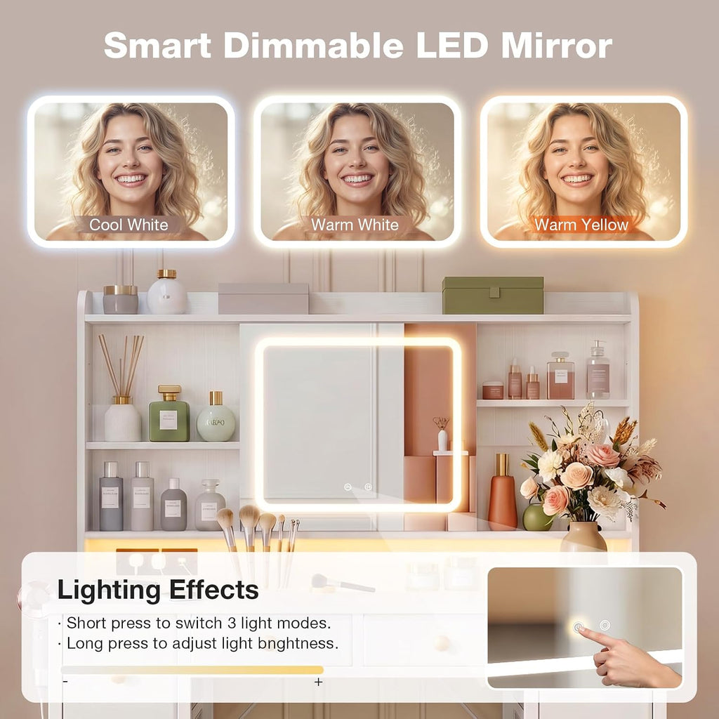 Dressing Table with LED Mirror &amp; Power Outlet