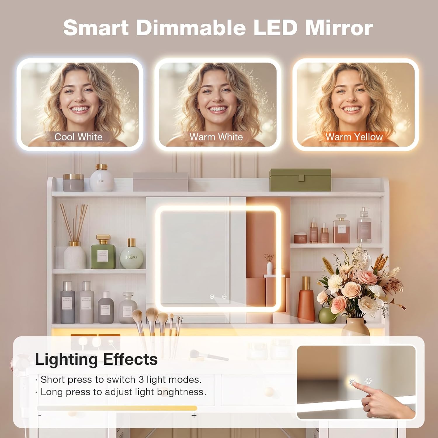 Dressing Table with LED Mirror &amp; Power Outlet