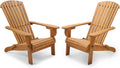 Folding Adirondack Chairs Set 2 - Natural Foldable Fire Pit Chairs for Garden