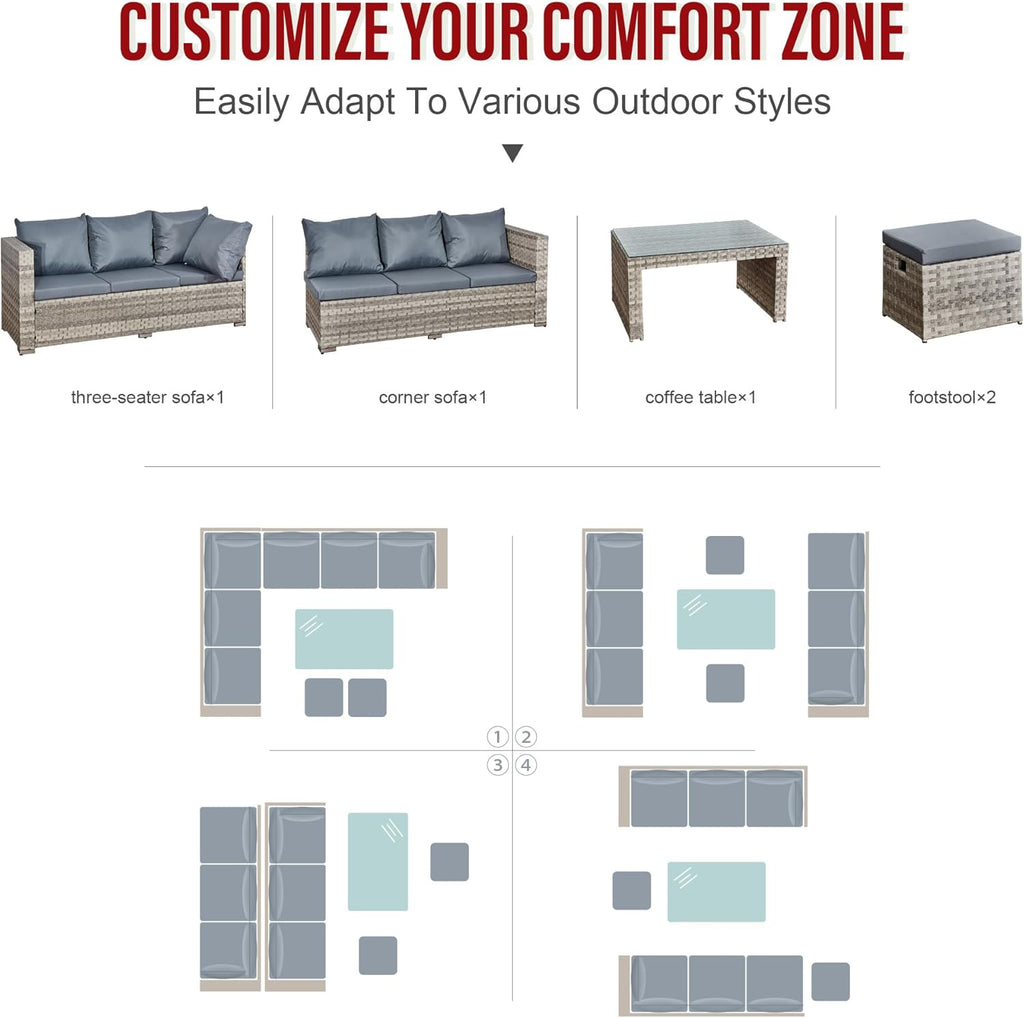 8-Seater L-Shaped Rattan Corner Sofa Set - All-Weather Wicker Outdoor Patio Garden Furniture with 2 Storage Ottomans