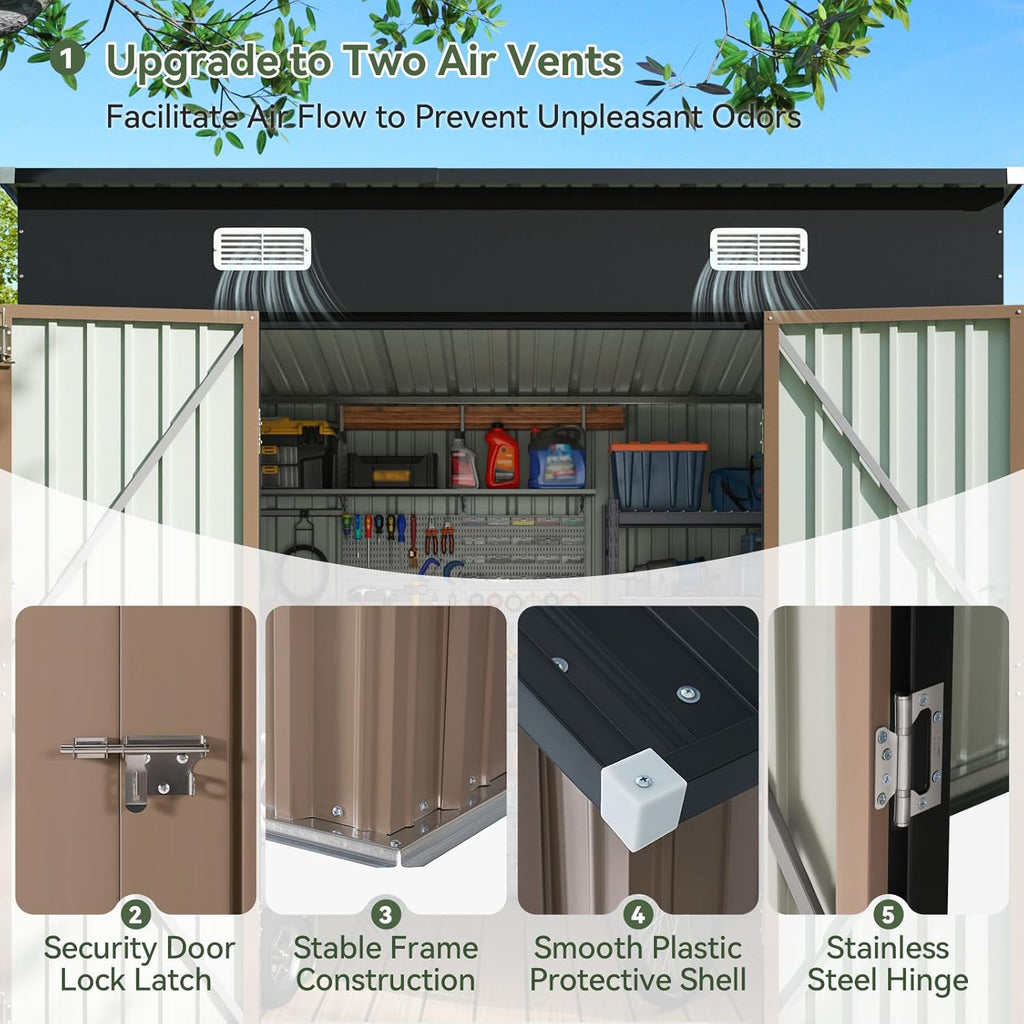 8x6 ft Metal Garden Shed with Sloping Roof