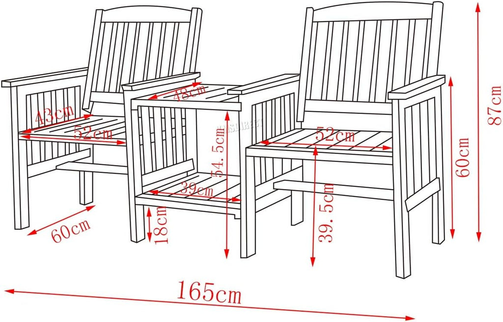 Outdoor Garden Love Duo Seat Patio Bench Couples Companion Yard 2 Seater Chair Twin With Table Set Parasol Hole Pool Wooden Furniture LS02 Natural