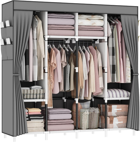Canvas Wardrobe with 4 Hanging Rails
