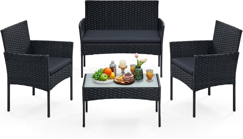 4-Piece PE Rattan Balcony Furniture Set