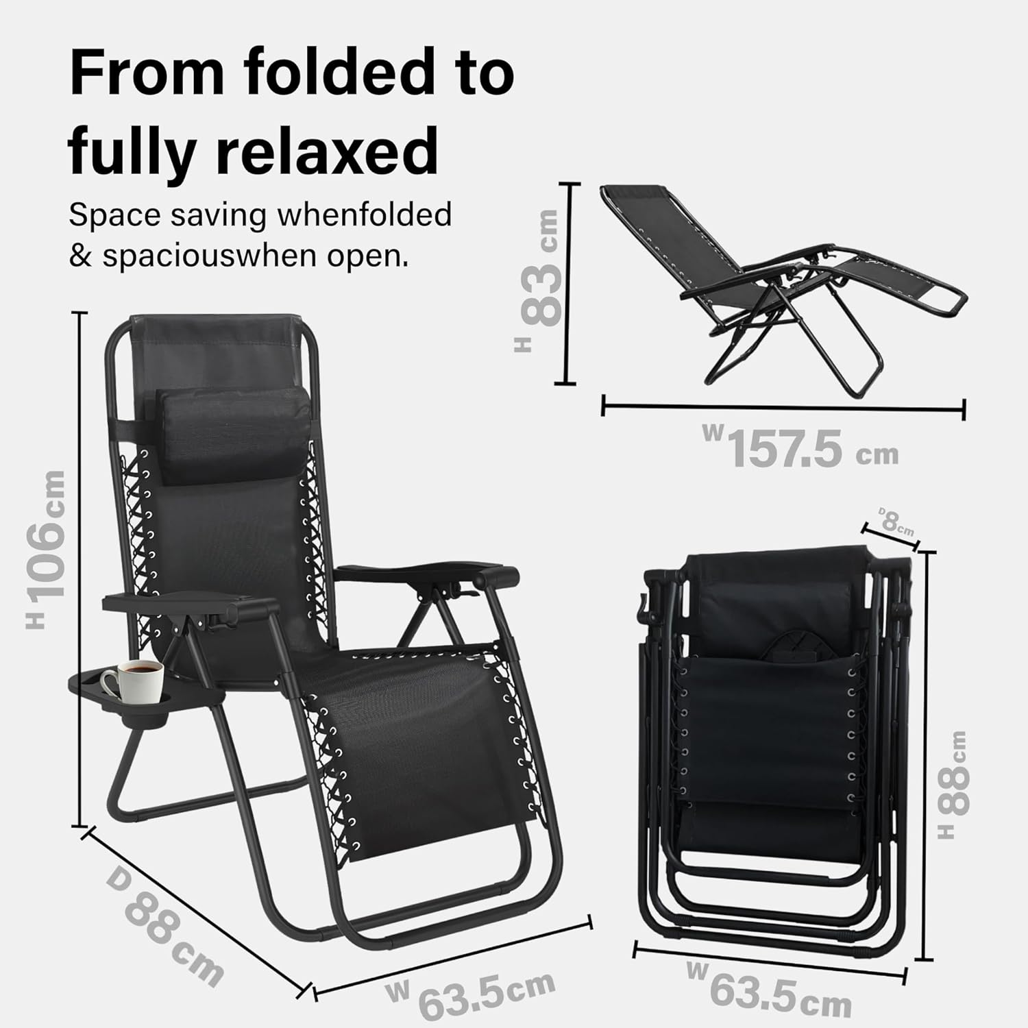 Set of 2 Folding Reclining Adjustable Zero Gravity Lounge Chairs