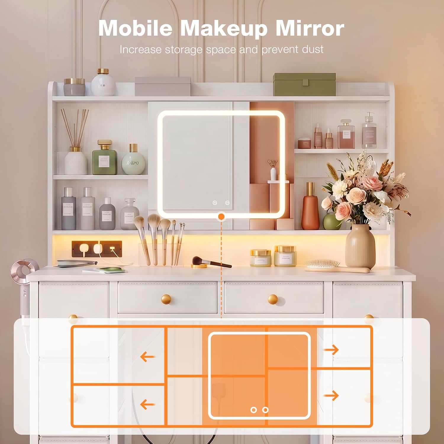 Dressing Table with LED Mirror &amp; Power Outlet