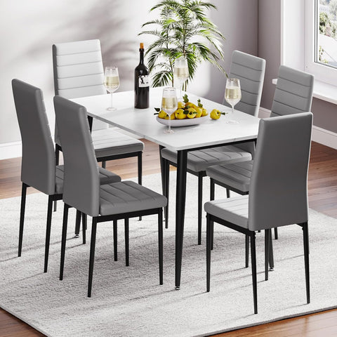 White Dining Table and Chairs Set 6