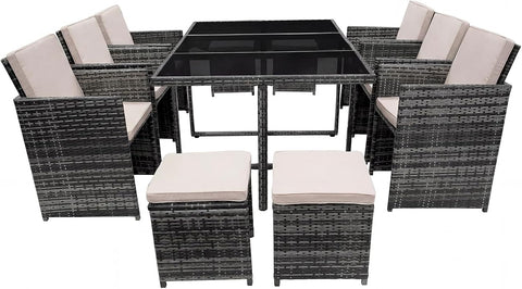 10 Seater Rattan Garden Dining Set with Large Table
