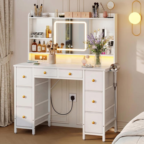 Dressing Table with LED Mirror &amp; Power Outlet