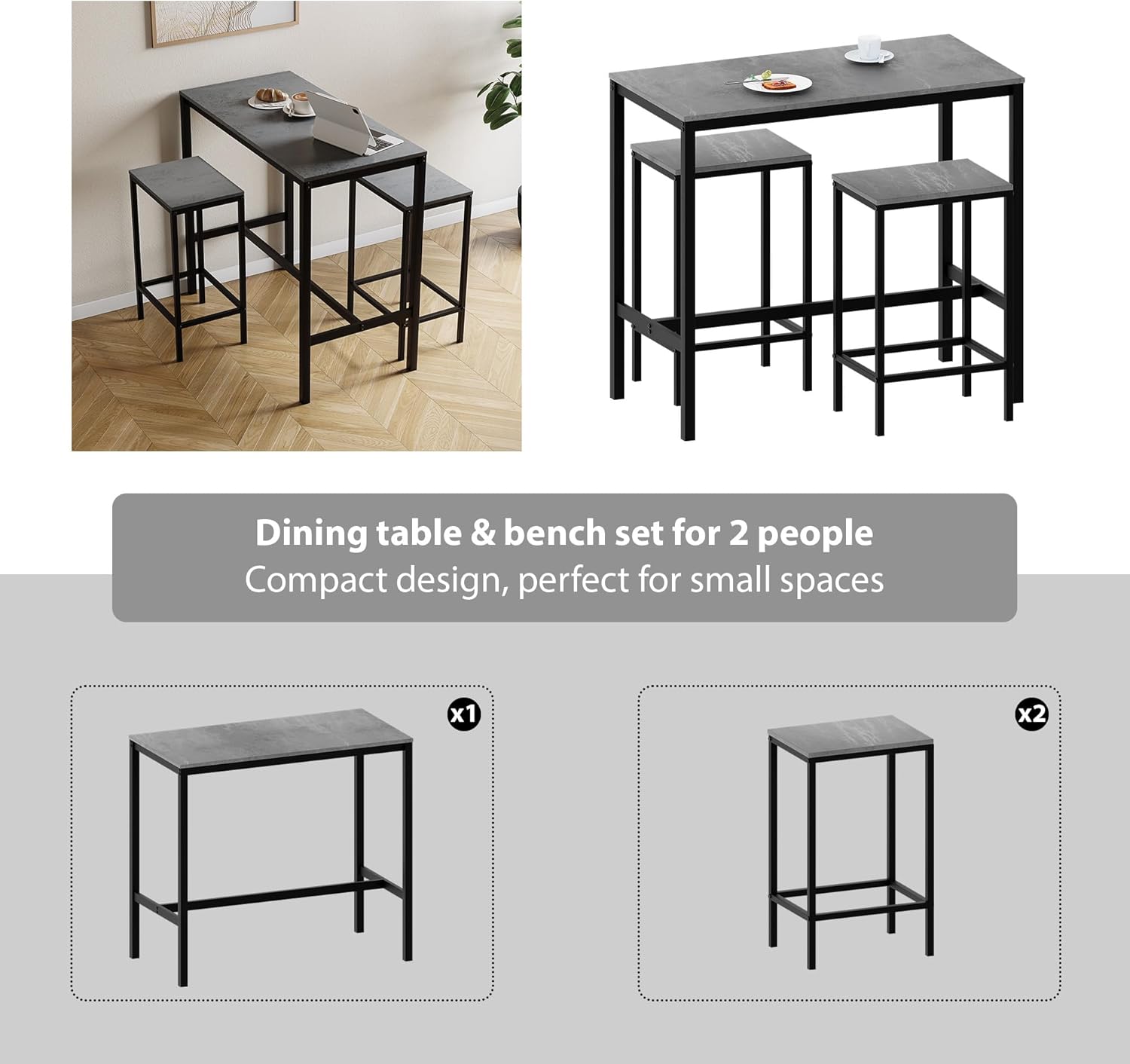 3-Piece Table Set with 2 Stools/Chairs
