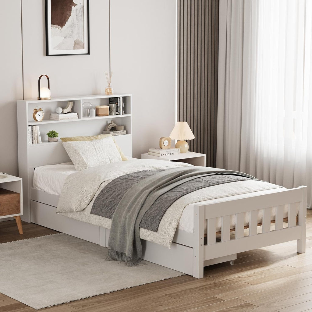 Wooden Solid Bed Frame with Drawers