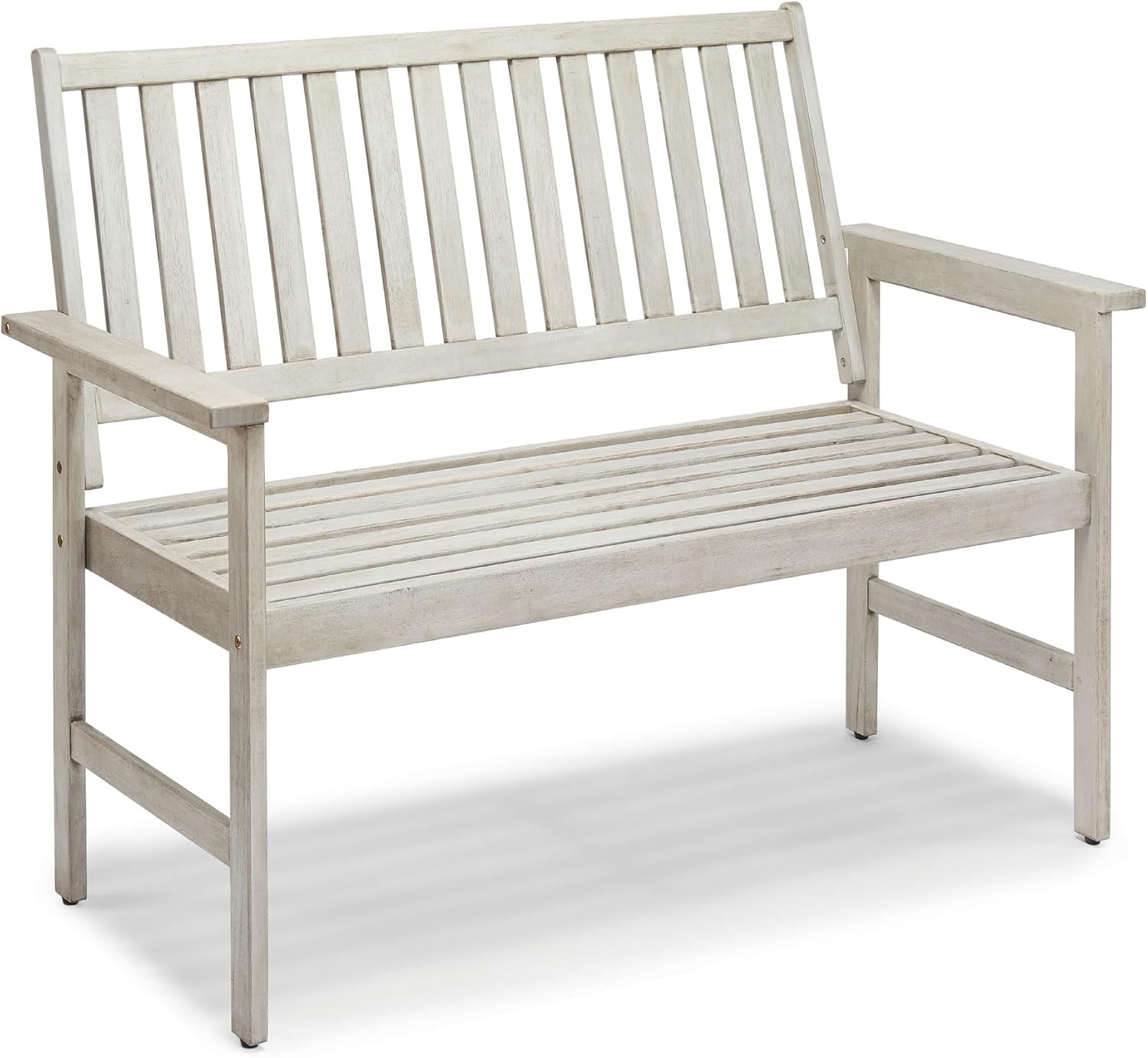 Grey Garden Bench 2 Seater - Acacia Hardwood Outdoor Bench with Armrests &amp; Teak Oil Coating - Wooden Garden Seating for 2 People for Patio &amp; Terrace - Weather Resistant - Murcia
