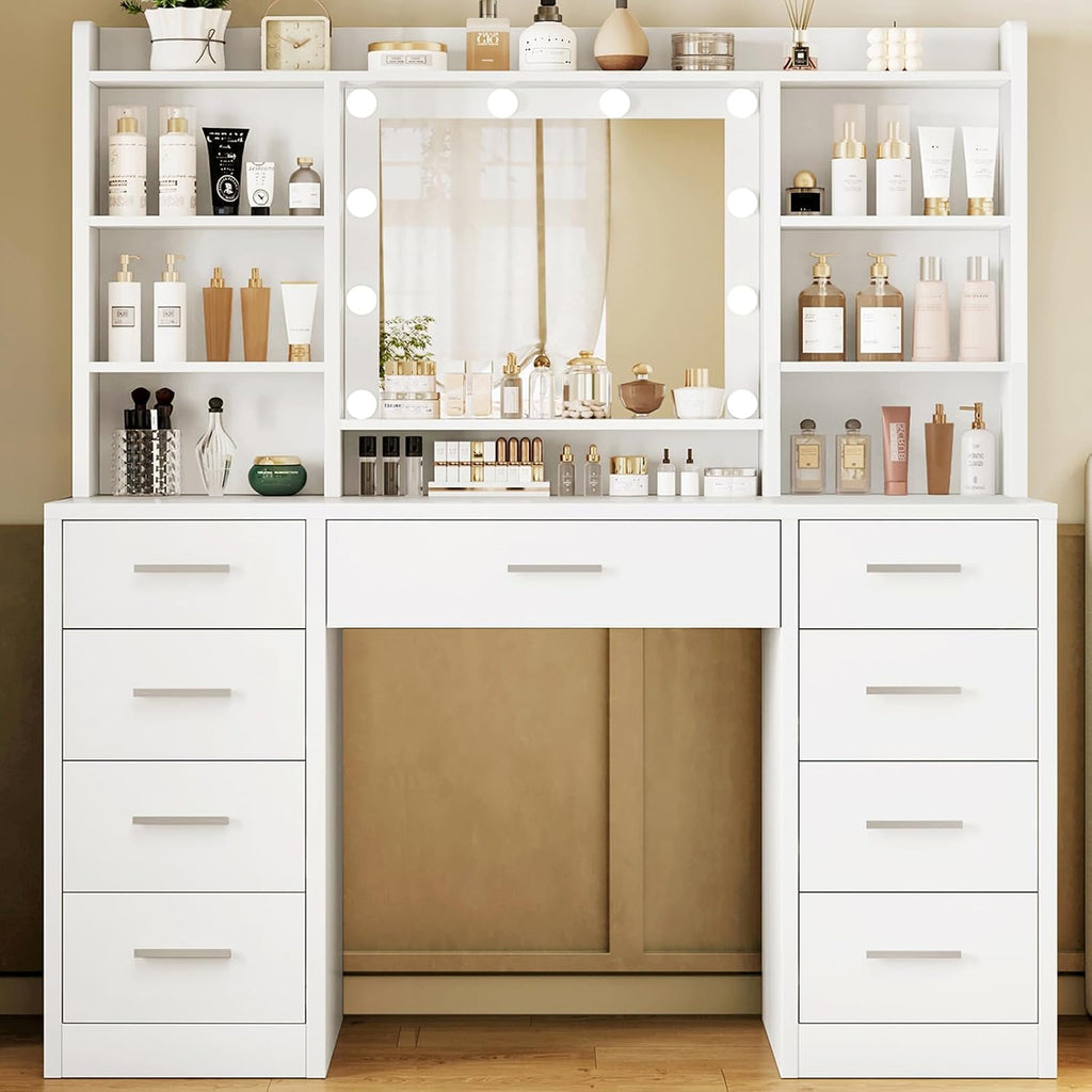 Dressing Table with 3-Color LED Lights Mirror