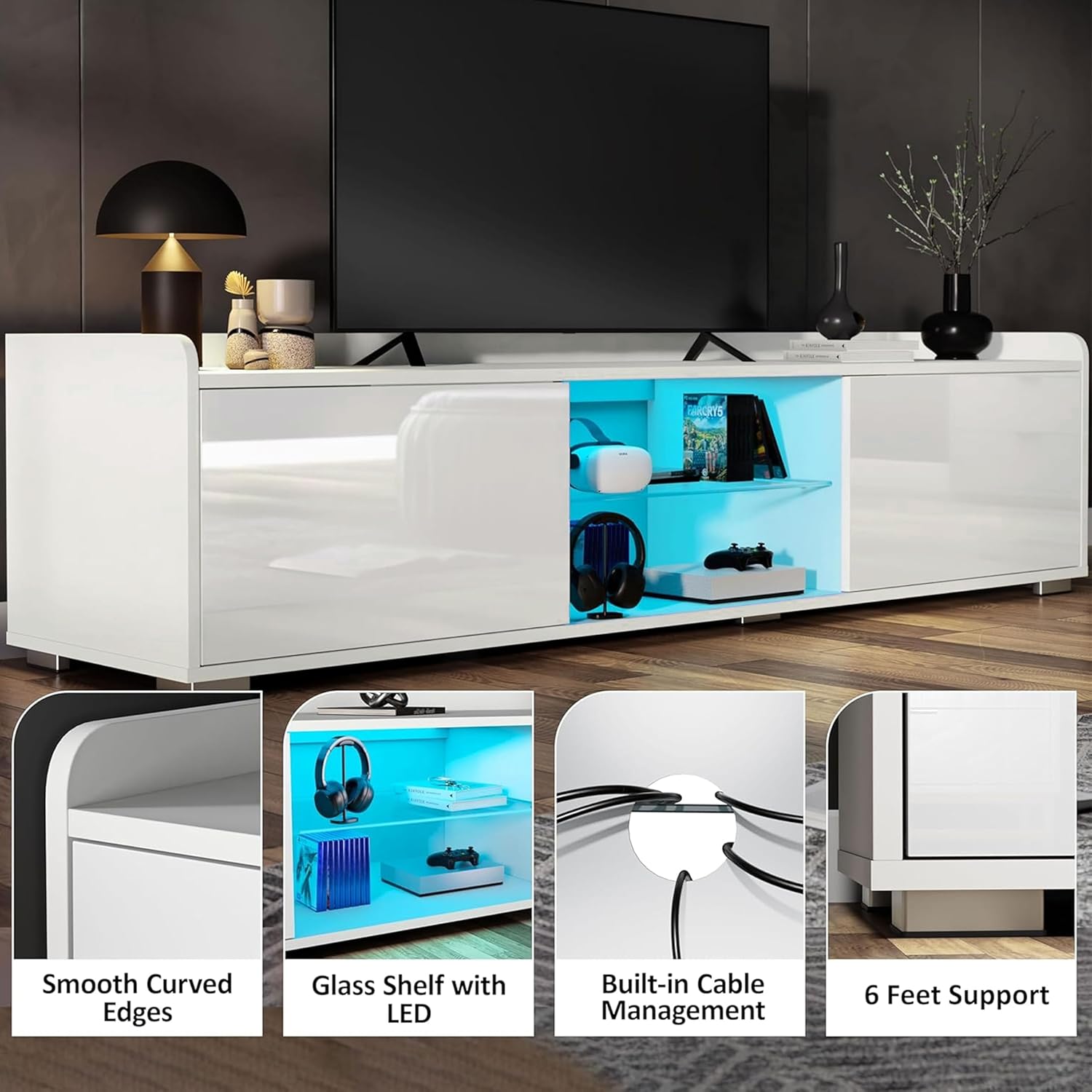 140cm White TV Unit