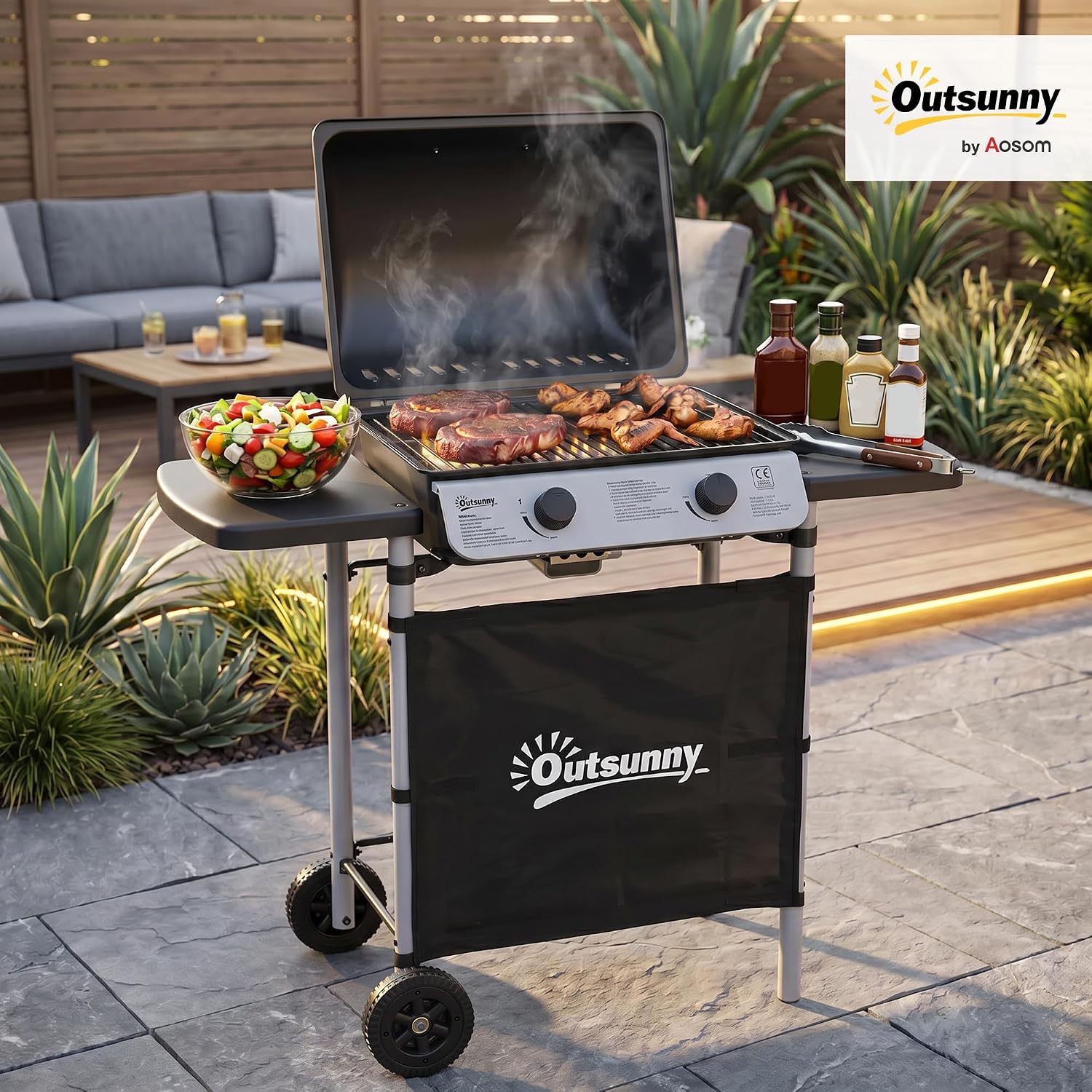 2 Burner Gas BBQ Trolley with Lid
