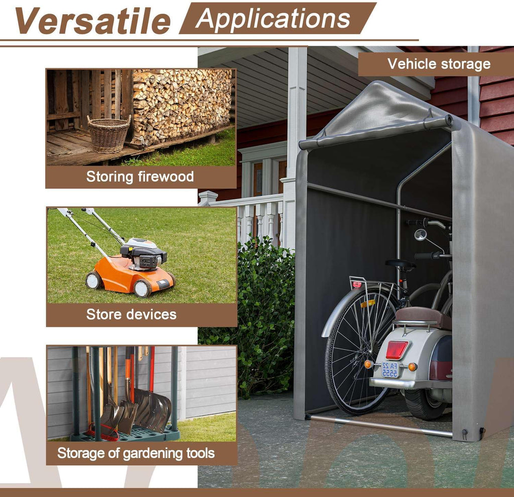 1.8M*1M Garden Waterproof Anti-UV Bike Storage Tent Bicycle Motorcycle Shed Shelter Outdoor Backyard Steel Frame PE Cover Zipper Door Small Grey