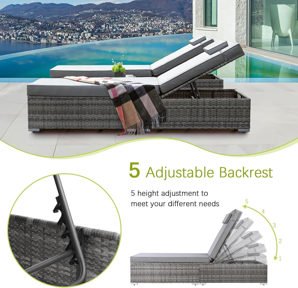 3 PCS Rattan Sun Lounger